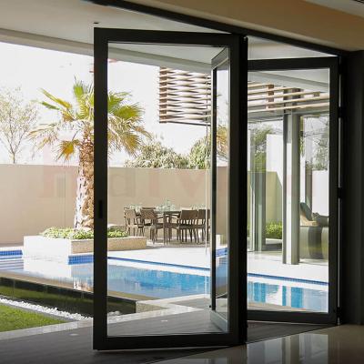 China Heat Insulation Guangdong Tempered Glass Aluminum Folding Door Horizontal Aluminum Bifold Doors for sale