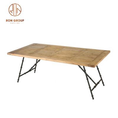 China Customized Modern Folding Rectangle Outdoor Metal Frame Furniture Restaurant Wedding Garden Wooden Table for sale