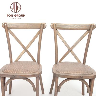 China Mutil High Quality Color Choosing Event Wedding Banquet Wooden Cross-back Dining Chair for sale