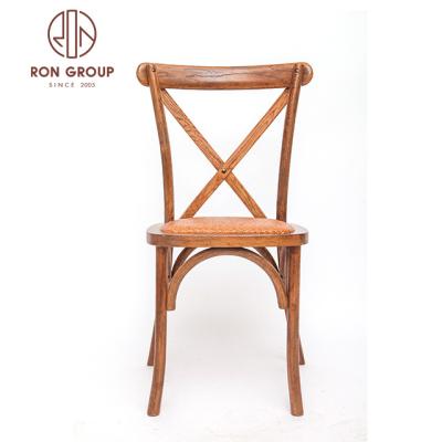 China High Quality Party Event Chairs Oak Stacking Wedding Rental Wooden Cross Back Dining Chair for sale