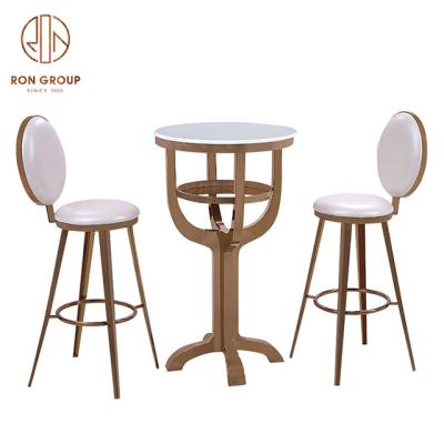 China Modern Luxury Rose Gold Events Dining Table Wedding Furniture Sets Stainless Steel Glass for sale