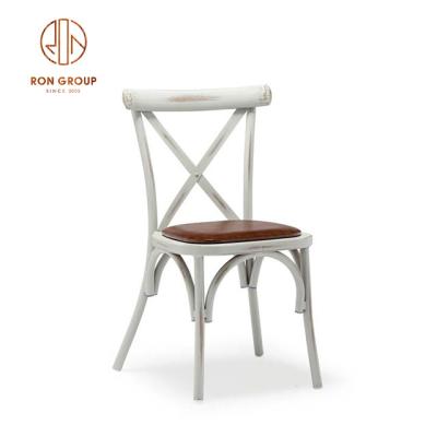 China Vintage Modern Antique Cross Back Metal Dining Chair With Wood Seat For Restaurant for sale