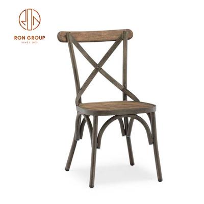 China Modern Wedding Party Used Bistro Restaurant Chair Metal Cross Back High Bar Stool Dining Chair for sale