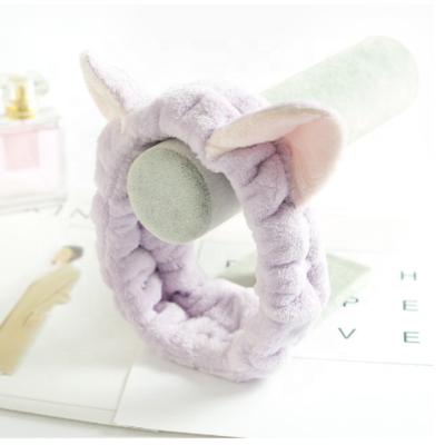 China Cloth Women Shear Cat Ear Headband For Face Makeup Bath Mask Spa Headband Turban Soft Elastic Hair Wash Accessories for sale