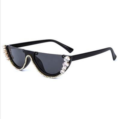 China Hot Selling Fashion Cateye Women Sunglasses Rhinestone Half Frame Sunglasses SKYWAY Fashion Women PC Sun Glasses for sale