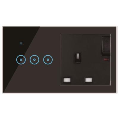 China Luxury Touch Switch Socket Wall Panel Crystal Glass Switch UK Standard WiFi Remote Control Lamp Switch And Socket for sale