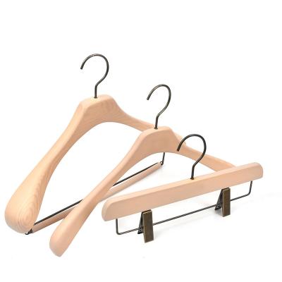 China Behind Doors/On the Walls Custom Branded Natural Light Wood Grain Wood Coat Hangers Set for sale