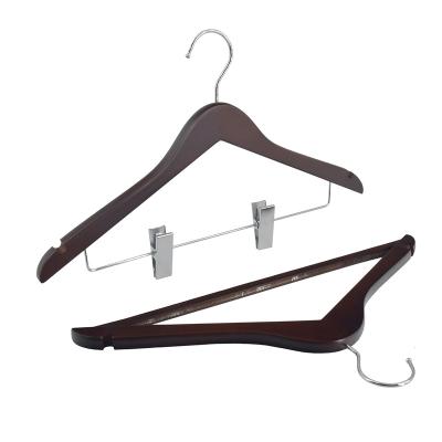 China Behind Doors/On Walls Custom Manufacturer Hanger Cuts Wooden Suit Hanger With Clips For Fabrics for sale