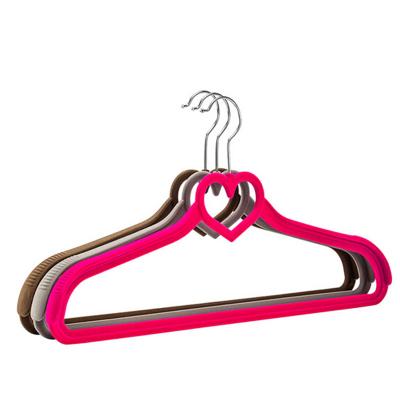 China Hot Sale Wardrobe Space Saving Non Slip Pink Heart Velvet Hanger Wholesale for sale