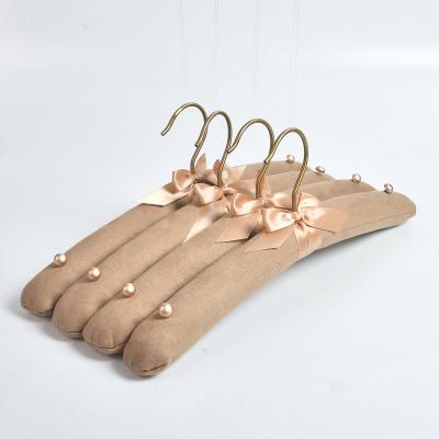 China Hotel / Wedding Dress And More Brown Satin Hanger Padded Velvet And Fabric Hangers for sale