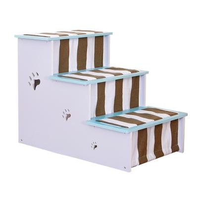 China Viable Custom Printing White Ramp And Wooden Logo Pet 3 Step Stairs New Hoopet Decorate Home for sale