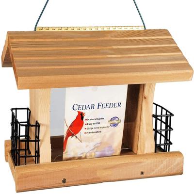 China Custom Viable Logo Printing Wild Bird Feeder Friendly Garden Decoration Wooden With Suet Cages for sale