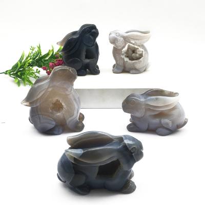 China China Wholesale Natural Druzy Rabbits Crafts High Quality Crystal Gemstone Agate Carving For Home Decoration for sale