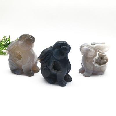 China China wholesale natural druzy bunnies crafts high quality gemstone crystal rabbit agate carving for decoration for sale