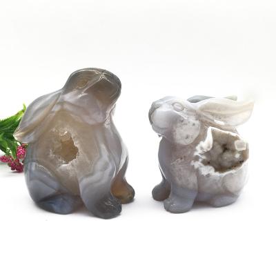 China China Wholesale Natural Druzy Rabbits Crafts High Quality Crystal Gemstone Agate Carving For Home Decoration for sale