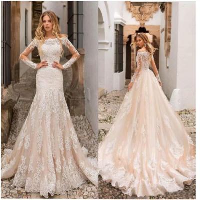 China Magicmk Breathable Long Sleeve Ball Gown Lace Wedding Dresses Bridal Gowns White Wedding Dress for sale