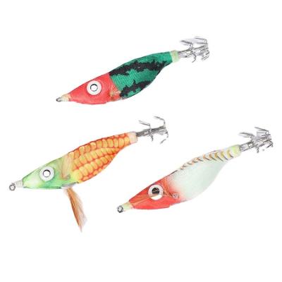 China Outdoor Fishing Activity Jigging Fishing Shrimp Lure Squid Cuttlefish Wooden Jig Lure Fluorescence for sale