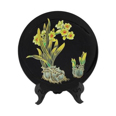 China High-end Luxury Black Line China Plate China Porcelain Dinnerware Flower Ceramic Round Plates Dinnerware Gold Dinnerware for sale