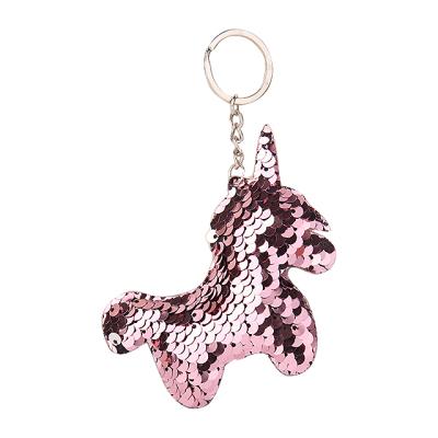 China Souvenir Gift Wholesale Unicorn Keychain Glitter Reversible Sequins Keyring Key Chain for sale