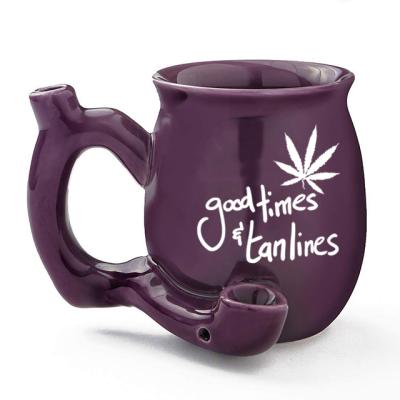 China Sustainable Professional Factory Ceramic Tobacco Wake n Bake Pipe Mug With Smoking Handle for sale