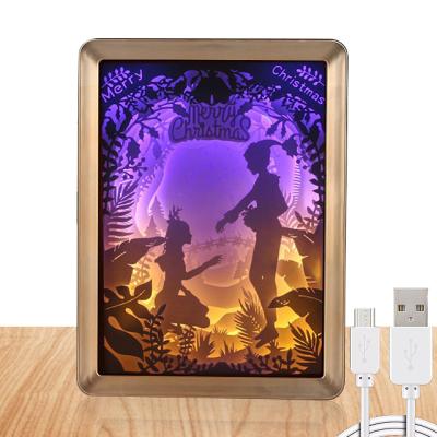 China Christamas Decoration 3D Paper Cutting Light Box Home Shadow Box Led Night Light Photo Picture Frame Valentine Gift for sale