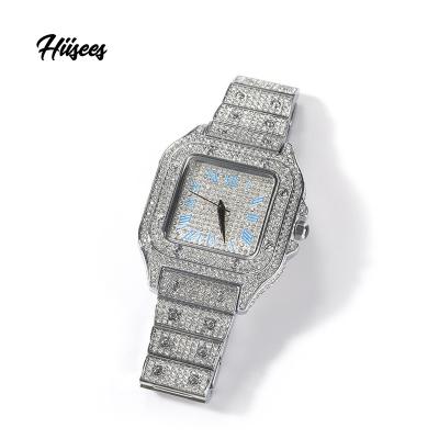 China Pink Blue Square Roman Numerals Women Watches Full Date Automatic Fashion Iced Out Diamond Hip Hop Bling Rapper Watches for sale