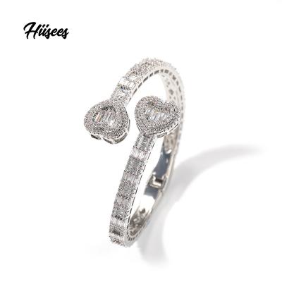 China Hiisees Trend Fashion Heart Bangle Punk Wand Iced Out CZ Beauty Hip Hop Gold Plated Bangle Women Jewelry for sale