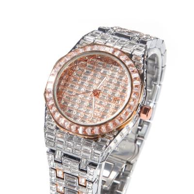 China Alarm Wand CZ Square Zirconia Stones 2022 Watches Rose Gold Two Tone Colors Hip Hop Rapper Jewelry for sale