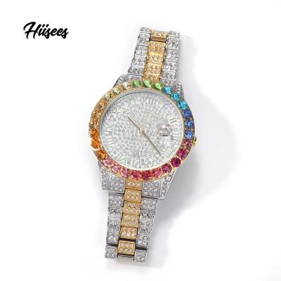 China Automatic 2022 Ladies Diamond Colorful Watches Colorful Fashion Quartz Wrist Watch Rainbow Color Rhinestone Date Jewelry for sale