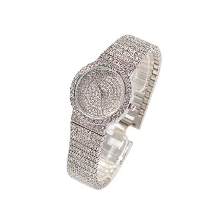 China Alarm Luxury Watches Full Diamonds Round Shape Wrist Watch Female Bling Iced Out Alloy Gold Plated Jewelry Mens Quartz Watches for sale