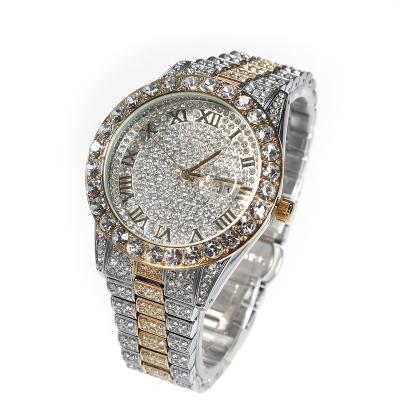 China Wholesale Alarm Women Alloy Watches Full Big Dial Diamond Quartz Wrist Watches Waterproof Hip Hop Hitter Watches for sale