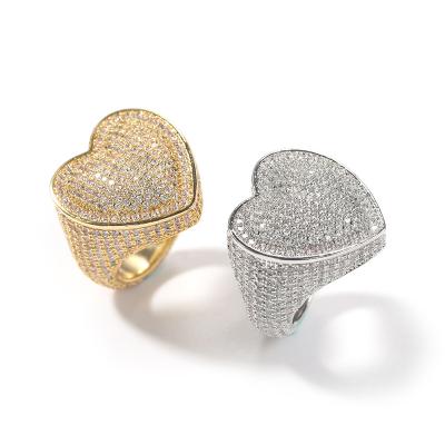 China Hot Sale Hiphop Hiisees Iced Out Sparkling Zircon Seal Heart Punk Women Ring Large Size Rings Full Man Rings Gift Jewelry for sale