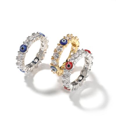 China Hiphop Man Tennis Rings Jewelry Set Fashion Jewelry Blue Hitter Hip Hop Red Eye Ring Turkish Evil Eyes Women for sale