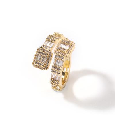 China New Hiphop Women Man Hitter Jewelry Square Zircon Opening Design Band Rings 18K Gold Silver Plating Ring for sale