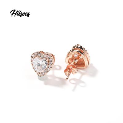 China Vintage New Arrival Heart Shape Studs Earrings 18K Gold Plated CZ Screw Back Earring Princess Gift For Women Man Wholesale for sale