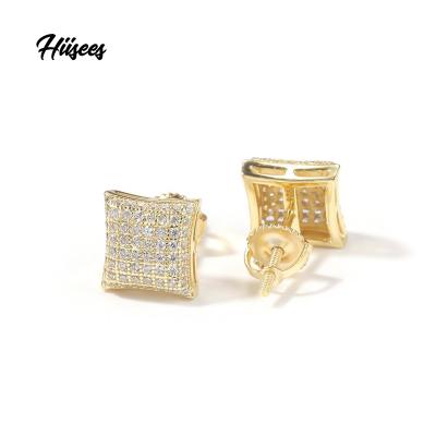 China Other Hiisees Wholesale Square Micro Paved Stud Earrings Silver Stud Earring Fashion Hip Hop Women Earrings S925 for sale