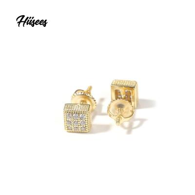 China Other Popular Hip Hop Wholesale Single Screw Jewelry Stud Earrings S925 Silver Back Small Square Earring For Women Man for sale