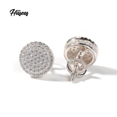 China Vintage Hiisees Fork Setting Zircon Bling Ice Out Round Stud Earrings For Men 925 Sterling Silver Women Jewelry for sale