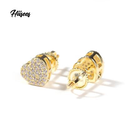 China Hip Hop Men's and Women's Jewelry Princess CZ Earrings Diamond Boundless Heart Stud Earrings Vintage 925 Sliver for sale