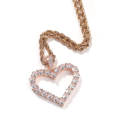 China Europe and America Hiisees Fashion Bling CZ Heart Pendant Necklace Iced Out Zirconia Love Heart Shape Charm Pendant Jewelry for sale