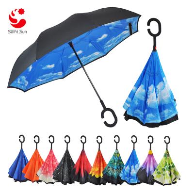 China All In 1 Reverse Reverse Umbrella Custom Printed Double Layer Inside Out C Hands Free Reverse Umbrella for sale