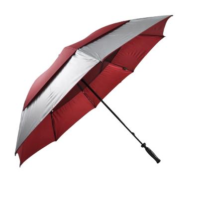 China All In 1 Vent Open Canopy Golf Umbrella Double Layer Manual Windproof UV Protection With Silver Coating for sale