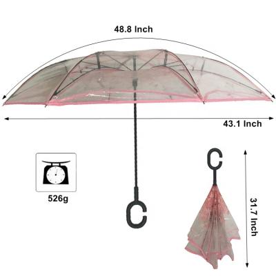 China All In 1 Reverse Double Layer Inverted Clear Umbrella With Free C Hook Handle for sale