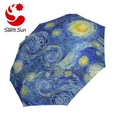 China Oil Painting Starry Night Galaxy Rain Automatic Open Narrow Windproof Umbrella for sale