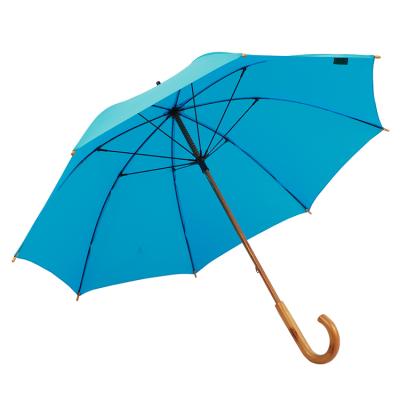 China Minimalist European Style Standard 23 Inch Wooden Frame Fiberglass Handle Manual Traditional Upright Umbrella for sale