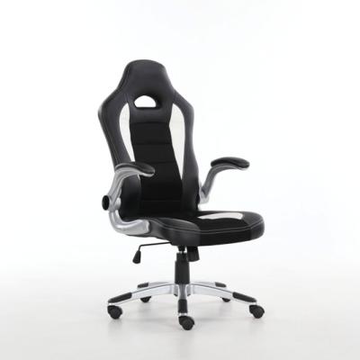 China Black And White Executive Chair Flip Up Armrests Racing Seat Style Chair Gaming Chair for sale