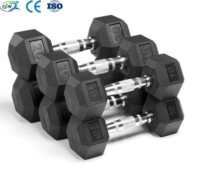 China ONT-S02 Home Use Home Exercise PU And Rubber Coated Hex Dumbbell With Metal Handles for sale