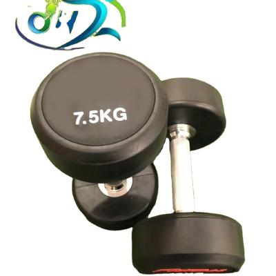 China Durable ONT-S04 2020 Hot Sale Customized Accessories Round Head Rubber Dumbbell With PU Logo And Metal Handles for sale