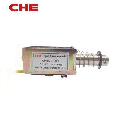 China High Quality CHEO1-1564B 12V Force 87N Travel 10mm Stroke Pull Push Open Frame Solenoid 64*38*30mm for sale