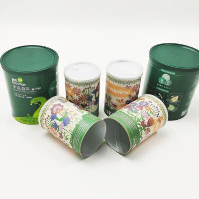 China Recycled Materials Print Tube Eco Food Paper Safe Round Paper Packaging Boxes With Ring Easy Peel Off Lid for sale